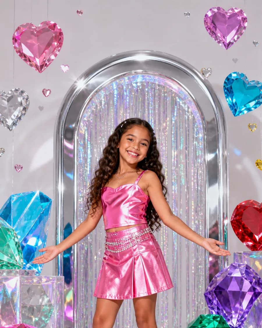 Menina transformada em arte temática Gem Y2K pela Tematiza